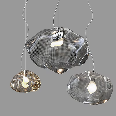 Modern Artistic Irregular Shaped Glass Pendant Lights With Glowing Bulbs Hanging 3d model