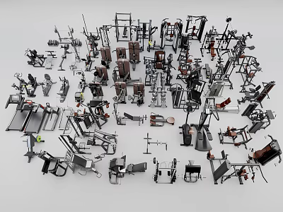 Diverse Collection of Sports Equipment Including Treadmills Dumbbells Weight Benches and Exercise Bikes 3d model
