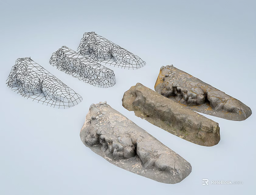 Natural Stone and Wood Decorative Pieces with Rough Texture and Irregular Shapes 3d model 