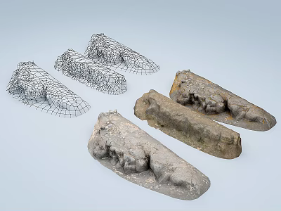 Natural Stone and Wood Decorative Pieces with Rough Texture and Irregular Shapes 3d model