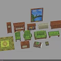 Wooden And Green Furniture Equipment Including Sofa Cabinet Carpet And Piano