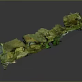 Natural Terrain with Green Moss Covered Rock Surface and Small Yellow Spots and Natural Indentations