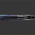 Futuristic Pistol Weapon With Blue And White Design Glowing Accents And Metallic Structure