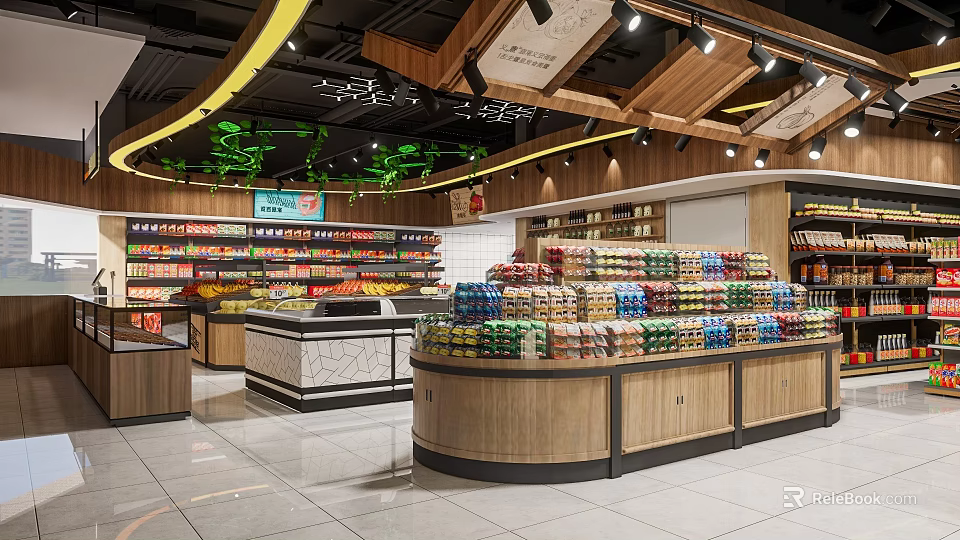 Spacious Supermarket Department Store With Well Organized Shelves And Various Product Displays 3d model 
