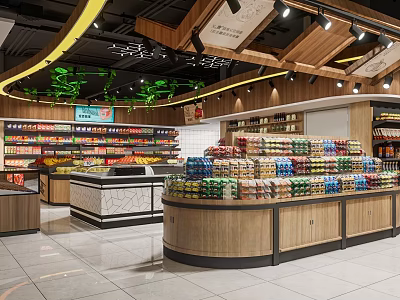 Spacious Supermarket Department Store With Well Organized Shelves And Various Product Displays 3d model