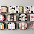 Various Types Of Packaged Food Including Meat Fish And Labeled Products