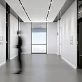 Modern Minimalist Elevator Corridor With White Walls Gray Flooring And Floor Sign