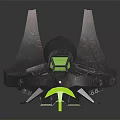 Futuristic Fighter Jet With Green Accents Sleek Body Sharp Wings And Metallic Finish