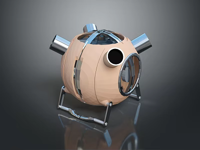 Panoramic Mountain Landscape View From Spherical Observation Pod With Metal Stand 3d model