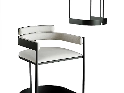 Modern Accent Leisure Chair With Curved Backrest Black Metal Frame And Light Upholstered Seat 3d model