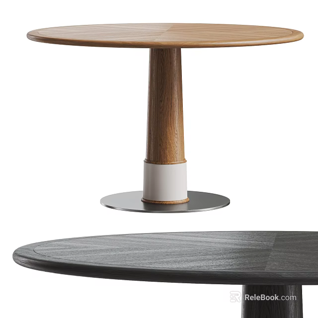 Modern Round Dining Table With Wooden Leg White Base And Black Tabletop 3d model 