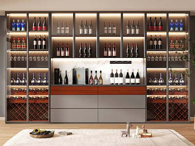 Modern Wine Cabinet With Glassware Storage Wine Bottle Racks And Elegant Lighting 3d model