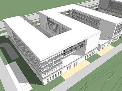 Modern U Shaped Office Building With Glass Facade White Exterior And Central Courtyard 3d model