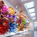 Vibrant Coral Shaped Art Installation In Modern Shopping Mall Lobby With Bright Ceiling Lights