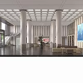 Modern Bright Spacious Bank Lobby Interior Design With Marble Columns And Comfortable Customer Waiting Areas