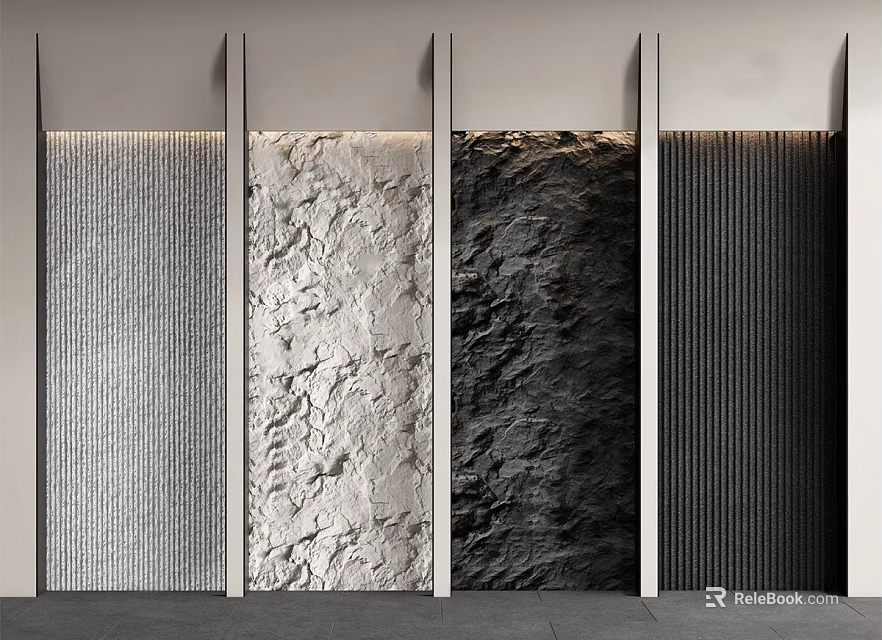 Modern Background Wall Design With Textured Stone And Vertical Panel Patterns 3d model 