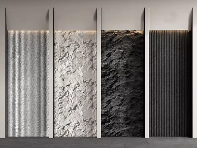 Modern Background Wall Design With Textured Stone And Vertical Panel Patterns 3d model