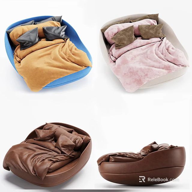 Soft Bean Bag Chairs in Blue Pink Brown with Velvet Leather and Cozy Design 3d model 