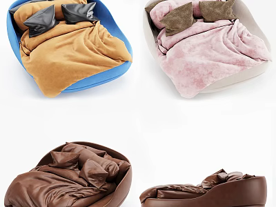 Soft Bean Bag Chairs in Blue Pink Brown with Velvet Leather and Cozy Design 3d model
