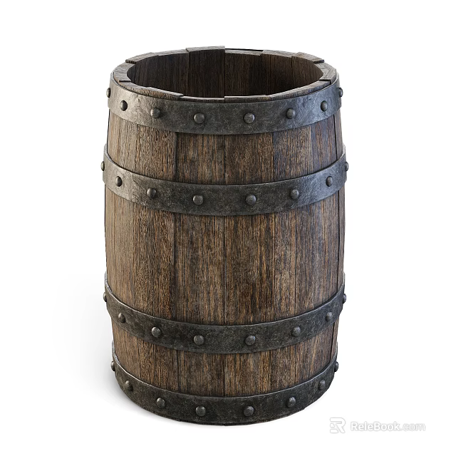 Vintage Wooden Barrel With Metal Hoops Rivets Rustic Texture And Classic Design 3d model 