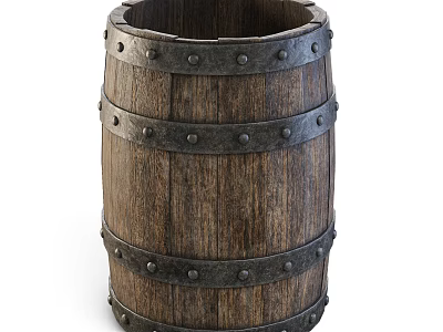 Vintage Wooden Barrel With Metal Hoops Rivets Rustic Texture And Classic Design 3d model