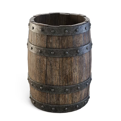 Vintage Wooden Barrel With Metal Hoops Rivets Rustic Texture And Classic Design 3d model