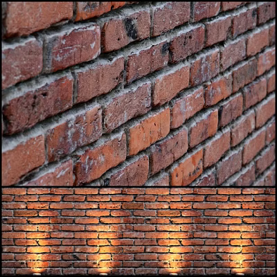 Rustic Brick Wall Design With Textured Surface And Warm Accent Lighting 3d model