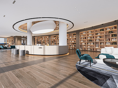 Modern Library Reading Room Bookstore Leisure Book Bar Leisure Table and Chair Bookcase Water Bar 3d model