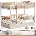 Wooden Kids Bunk Bed With Rattan Guardrail Mattress And Multiple Color Options