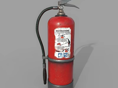 Red Fire Extinguisher with Mounted Hose and Instruction Label as Safety Equipment 3d model