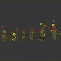 Vibrant Red And Yellow Floral Display With Green Leaves On Dark Background