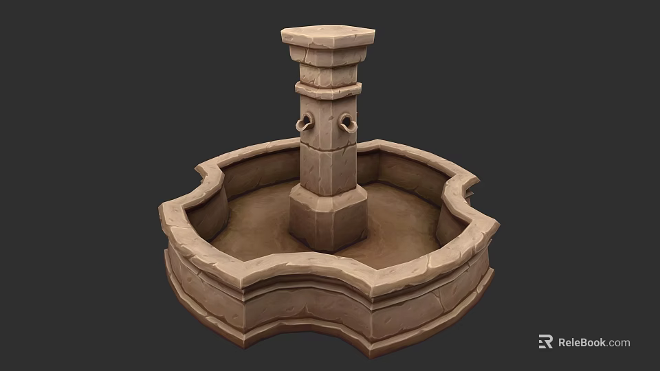 Ornate Stone Fountain Structure in Garden Landscape with Decorative Base and Carved Details 3d model 