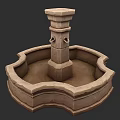 Ornate Stone Fountain Structure in Garden Landscape with Decorative Base and Carved Details