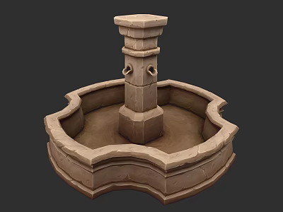 Ornate Stone Fountain Structure in Garden Landscape with Decorative Base and Carved Details 3d model
