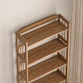 Wooden Open Shelf Bookcase With Books Decorative Items And Potted Plant In Modern Living Room