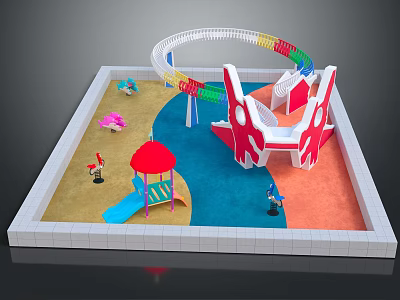 Colorful Playground Equipment With Slide House Shaped Climbing Structure And Circular Track 3d model