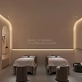 SPA Sauna Room With Massage Beds Arched Doorways Soft Lighting And Wall Text