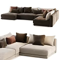 Stylish Sectional Sofa With Multiple Cushions In Neutral And Brown Tones 3d model