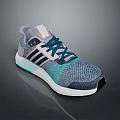 Stylish Gray And Blue Knit Upper Sneakers With Three Stripe Detail And White Sole