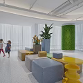 Vibrant Multicolor Cube Leisure Chairs Set For Bright Spacious Modern Public Children Lounge Space