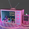 Pink Vintage TV Shaped Decor With Cute Art Text Colorful Balls And Light Strips