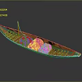 Small Traditional Wooden Boat Carrying Three White Covered Packages On Smooth Gray Surface