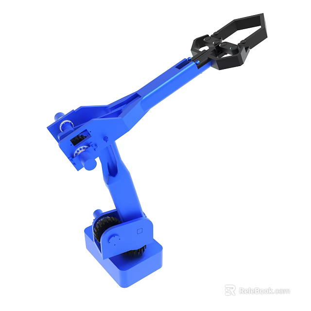 Blue Robotic Arm Mechanical Structure With Articulated Joints And Base 3d model