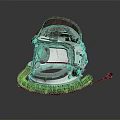 High Quality Protective Helmet With Transparent Visor Green Edge Trim And Adjustable Straps 3d model