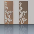 Two Swing Doors with White Floral Patterns on Copper Surface and Reflective Floor 3d model