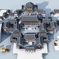 Ancient Architectural Complex With Traditional Grey Tile Roofs And Symmetrical Courtyard Layout 3d model