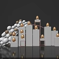 Elegant Window Display Design With White And Golden Eggs On Tiered Stands