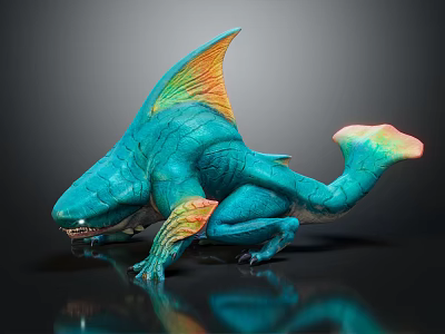 Teal Blue Mythical Dragon Shark Hybrid With Vibrant Fins And Colorful Tail 3d model