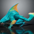 Teal Blue Mythical Dragon Shark Hybrid With Vibrant Fins And Colorful Tail