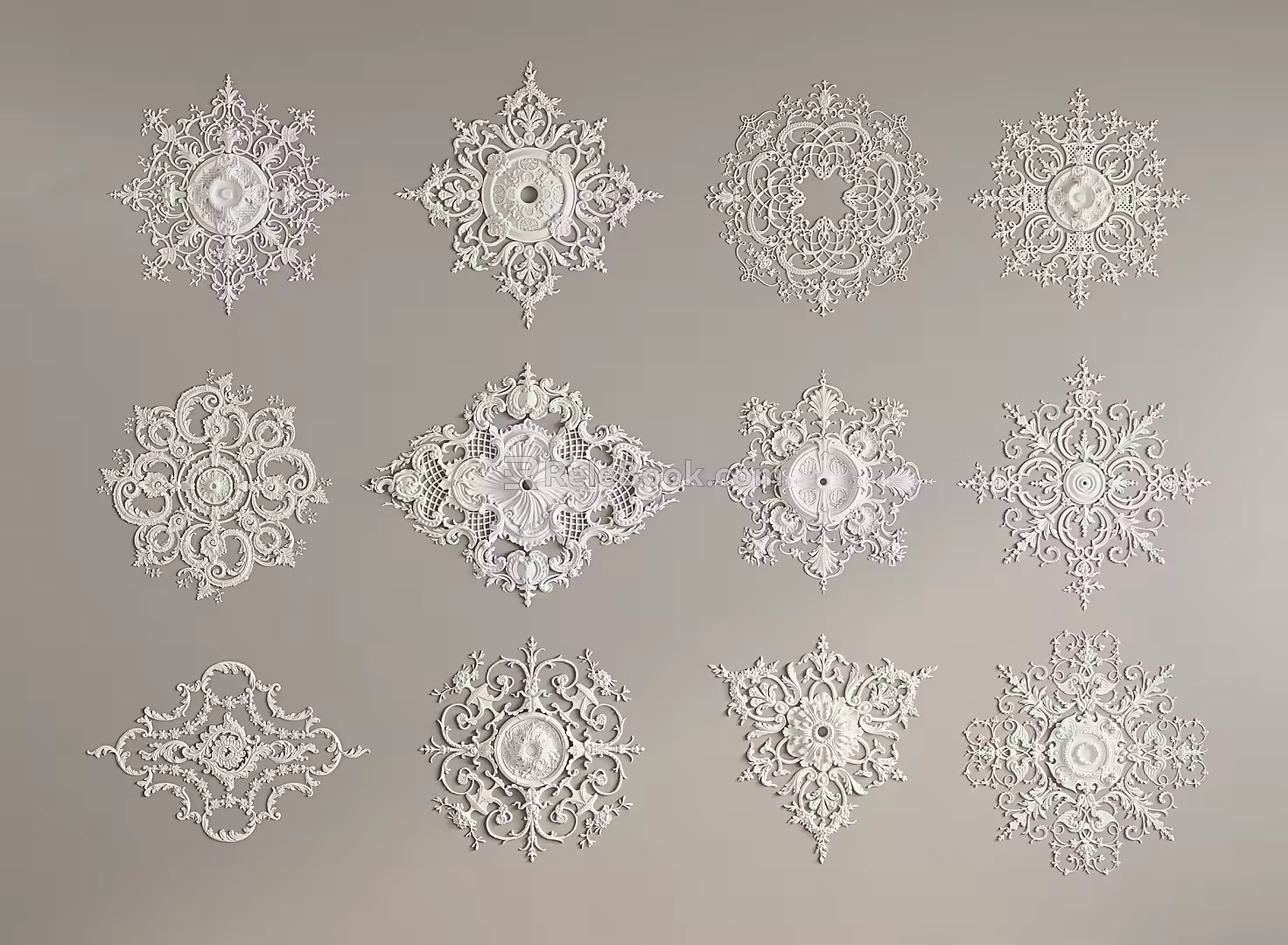 French carved plaster carved combination plaster carved lamp panel combination 3d model